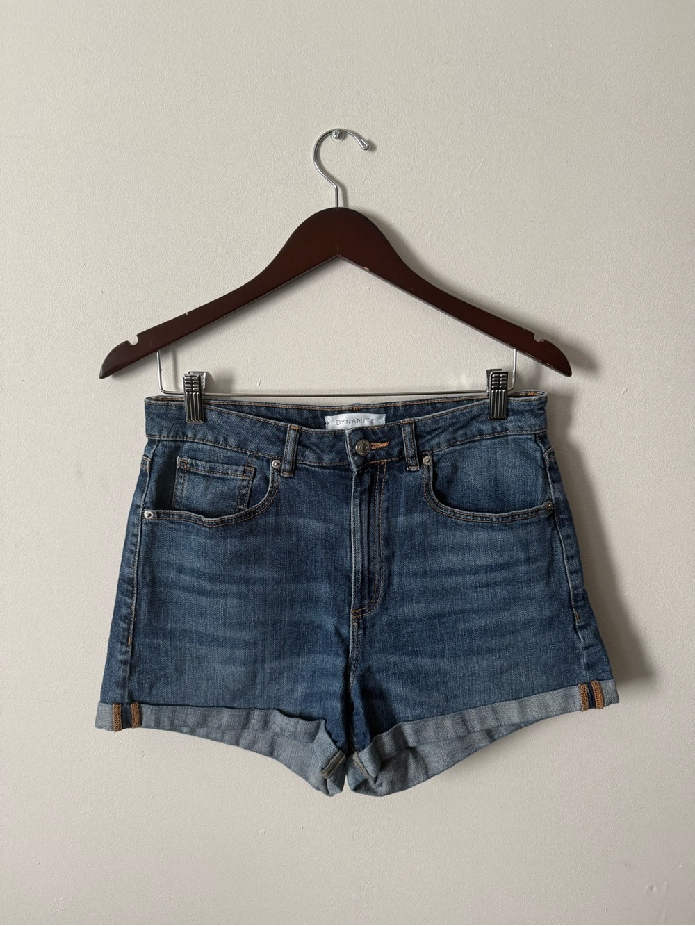 Dynamite Dark Blue Cuffed Denim Shorts (Size 28)